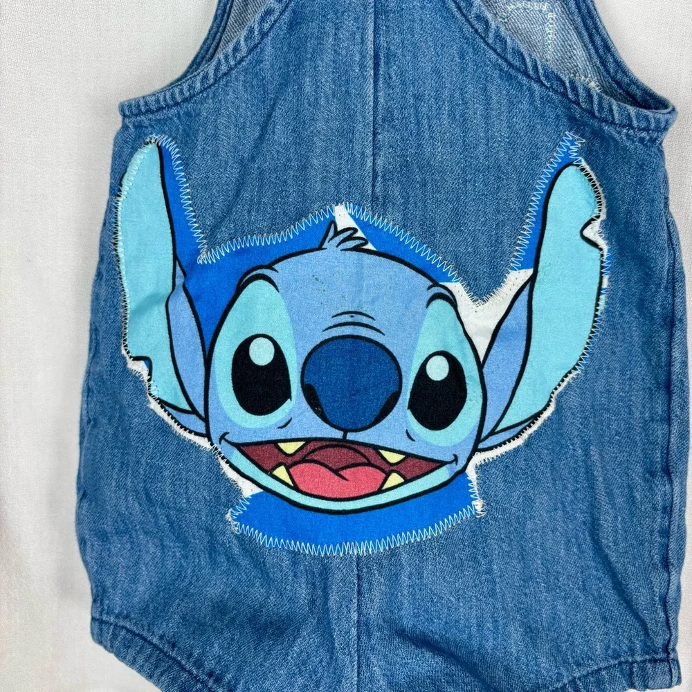 Old Navy LILO and Stitch 6-12 Month Classic Blue Denim Overalls Hand‎ Crafted